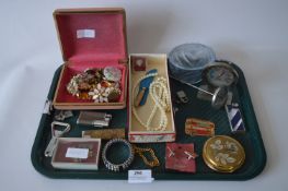 Tray Lot of Costume Jewellery, Lighters, Compact, etc.