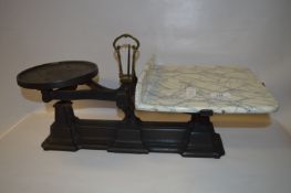 Large Cast Iron Set of Scales with Marble Effect Pan