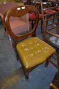 Mahogany Kidney Back Dining Chair with Green Leather Buttoned Seat