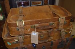 Pair Harrods Leather Suitcases