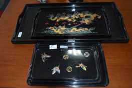 Graduating Set of Black Japan Lacquered Trays