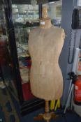 Cotton Cloth Covered Dressmakers Dummy on Wooden Stand