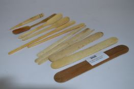Various Ivory Items Including Scoops, Darning Pin, etc.