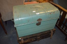 Green Painted Tin Trunk and a Black Tin Trunk