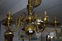 Large Brass Six Branch Ceiling Light Fitting