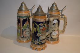 Three Pewter Lidded Steins