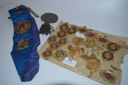 Collection Raob Gilt Enameled Medallions and a Sash