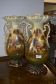 Pair of Edwardian Jugs Decorated with Farmhouse Scenes