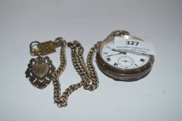 Silver Pocket Watch with Silver Chain and Fob
