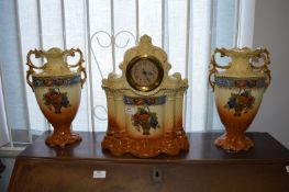 Edwardian Pottery Garniture Clock Set