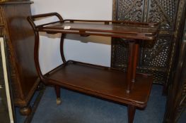 Dark Teak and Brass Inlaid Two Tier Tea Trolley