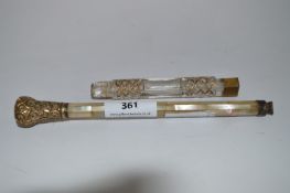 Mother of Pearl Umbrella Handle and a Glass Scent Bottle