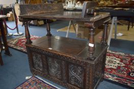 Oak Monks Bench Lift Up Seat and Carved Panels