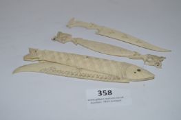 Three Ivory Items; Folding Letter Opener, etc.