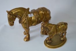 Large and Small Heavy Brass Shire Horse Ornament