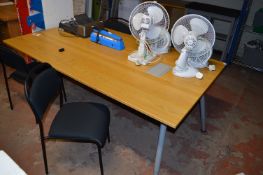 Rectangular Meeting Room Table with Simulated Light Oak Top Tubular Silver Legs with Four Charcoal