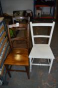 Pair of Oak Chairs and a White Painted Chair
