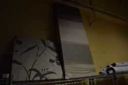 Three Unframed Printed Canvases and Printed Fabrics