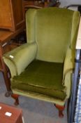 Green Dralon Upholstered Highback Chair on Cabriole Legs
