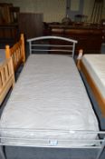 Silvered Tubular Metal Single Bed and Mattress