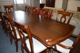 Cherrywood and Brass Inlaid Ten Seat Extending Dining Table with Eight Chairs and Two Carvers