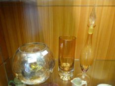 Large Glass Bowl and Two Amber Glass Vases