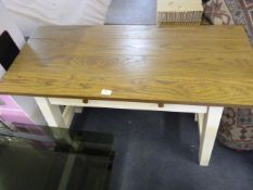 Oak Topped Cream Painted Base Table with Draw
