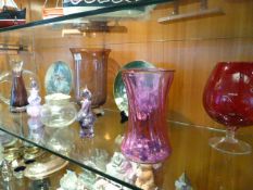 Coloured Glassware Including; Vases, Oil Bottles and Two Fairy Collector Plates