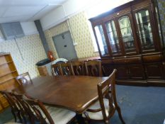 Dining Room Suite Comprising of a Large Cherry Wood Extending Dining with Mother of Pearl Inlay,