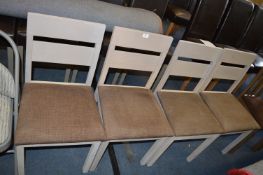 *Set of Four Limed Oak Dining Chairs with Brown Upholstered Seats