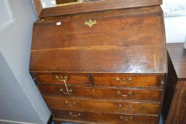 Large Georgian Oak Bureau with Brass Handles and Fitted Interior
