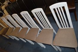 *Set of Six Grey Slatback Dining Chairs with Brown Upholstered Seats