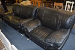 Black Leather Two Seat Sofa dna Matching Armchair