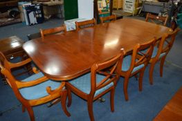 Walnut Extending Dining Table with Six Chair s and Two Carvers