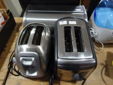 Two Stainless Steel Toasters and a Bread Bin