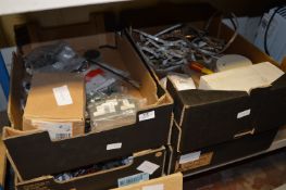 Four Boxes of Assorted Electrical Fittings, Metal Clad Sockets, Pendant Light Fittings, etc.