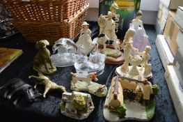 Decorative Ornaments Including Figurines, Cottages, Brass and Glassware, etc.