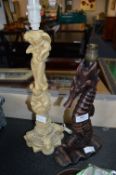Two Table Lamps, Seahorse and Lady with Cherubs