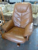 Brown Faux Leather Swivel Reclining Armchair