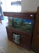 Rectangular Fish Tank and Cabinet with Gravel and Accessories