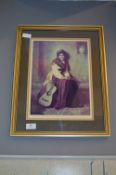 Gilt Framed Print Greek Lady with Guitar