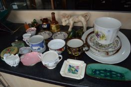 Table Lot of Pottery Including; Copper Lustre Ware, Ducks, etc.