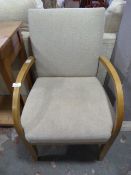 Beech Framed Oatmeal Upholstered Elbow Chair