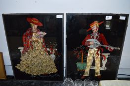 Pair of Silver Foil Pictures on Glass 