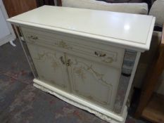 Limed Oak Effect Mirrored Front and Floral Decorated Sideboard