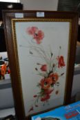 Framed Floral Oil Painting on White Glass