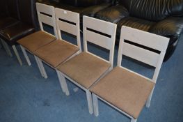 *Set of Four Limed Oak Dining Chairs with Brown Upholstered Seats