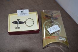 Two Spitfire Keyrings and a Battle of Britain 70th Anniversary Brooch