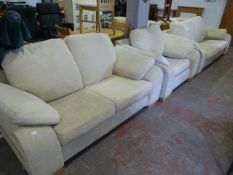 Oatmeal Upholstered Three Piece Suite Consisting of Two Sofas and an Armchair