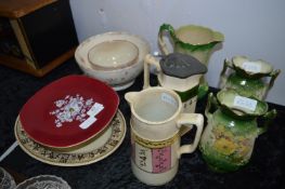 Vintage Pottery Jugs, Vases, Cake Plate and Bowls